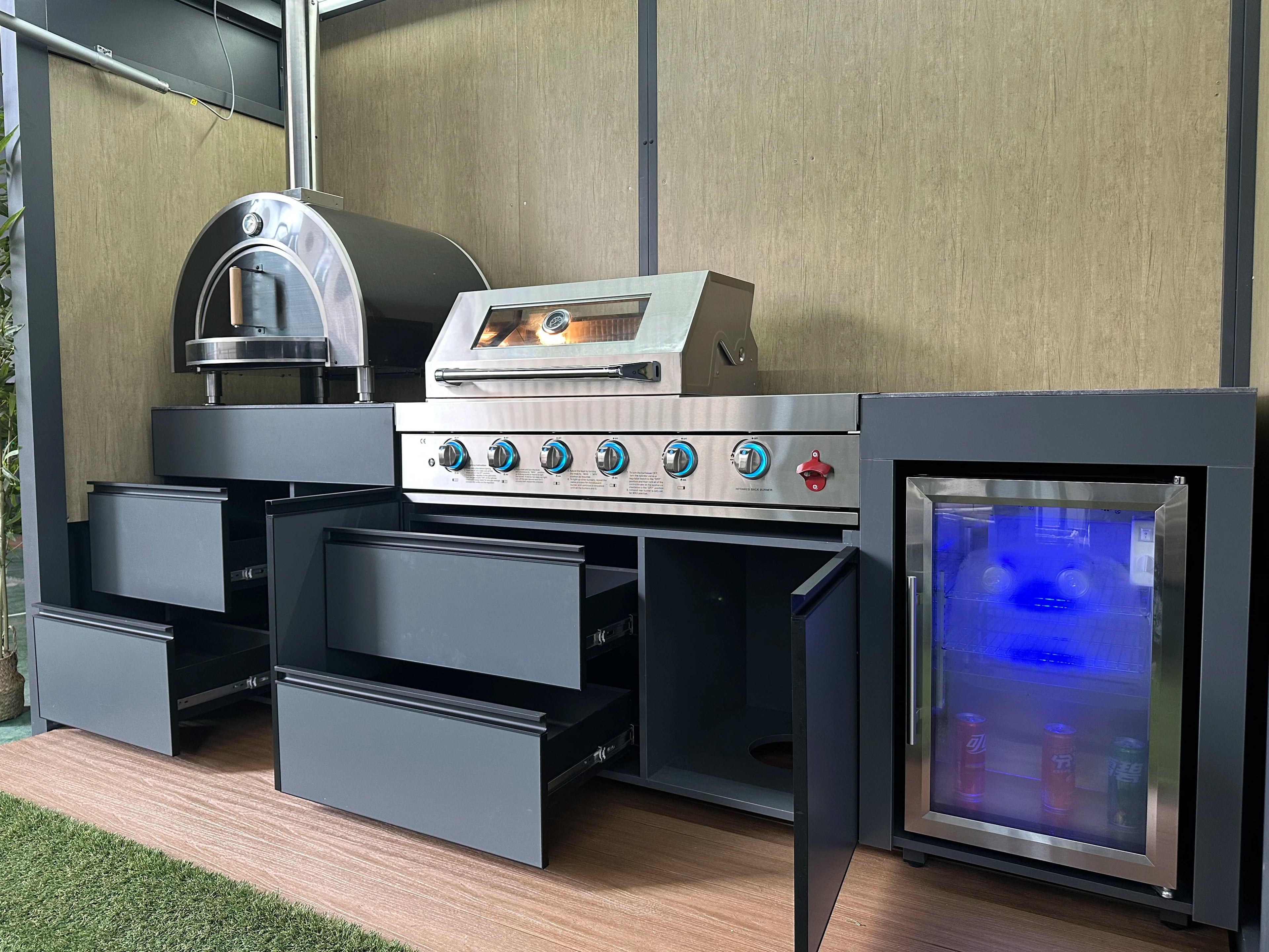 2025 Premium Weatherproof Outdoor Kitchen Set  Stainless Steel Grills Sink and Fridge Cabinets & Custom Aluminum Pavilion