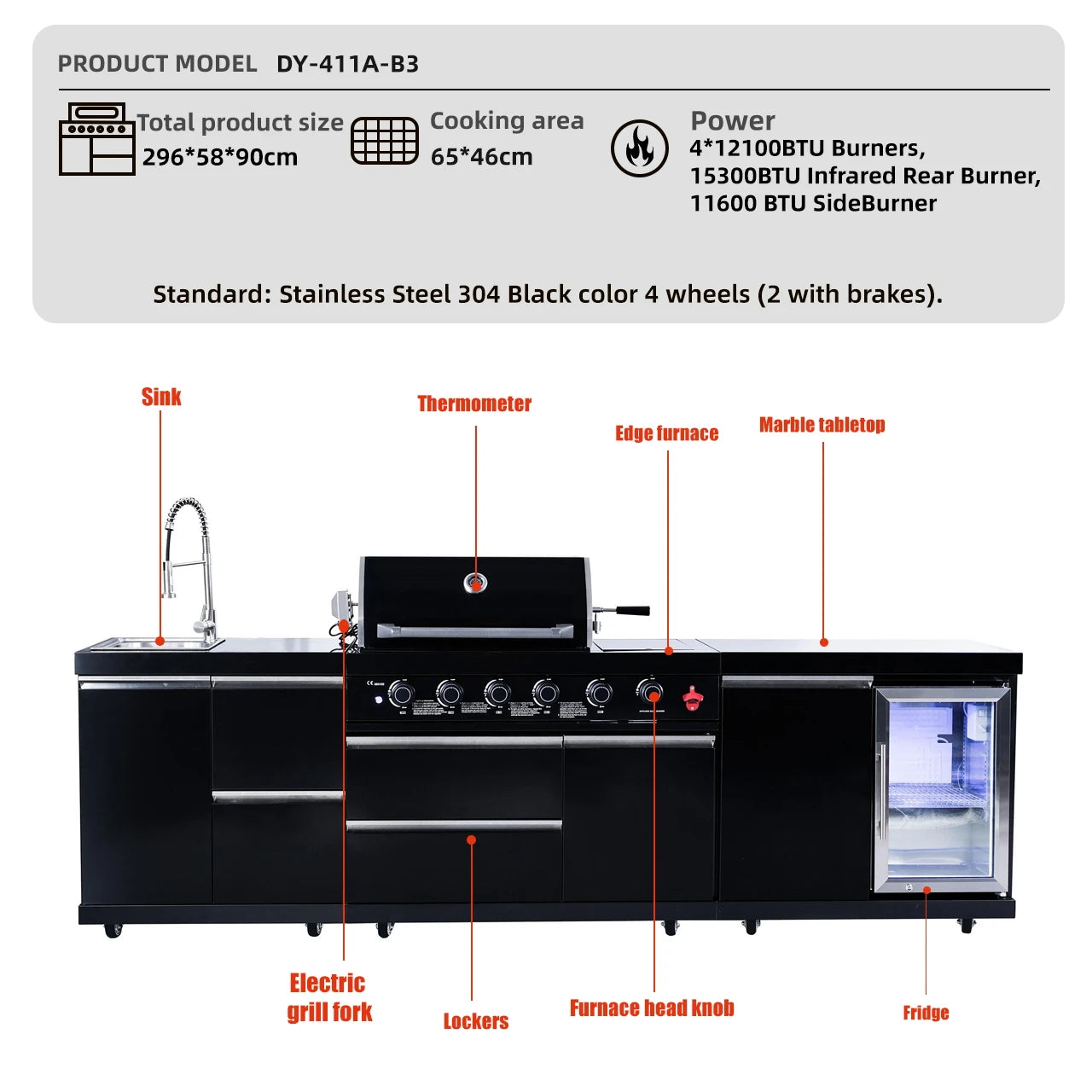 New Stainless Steel Grill BBQ Grill Camping Bbq Outdoor Kitchen Modern Black Finish Cabinets Island