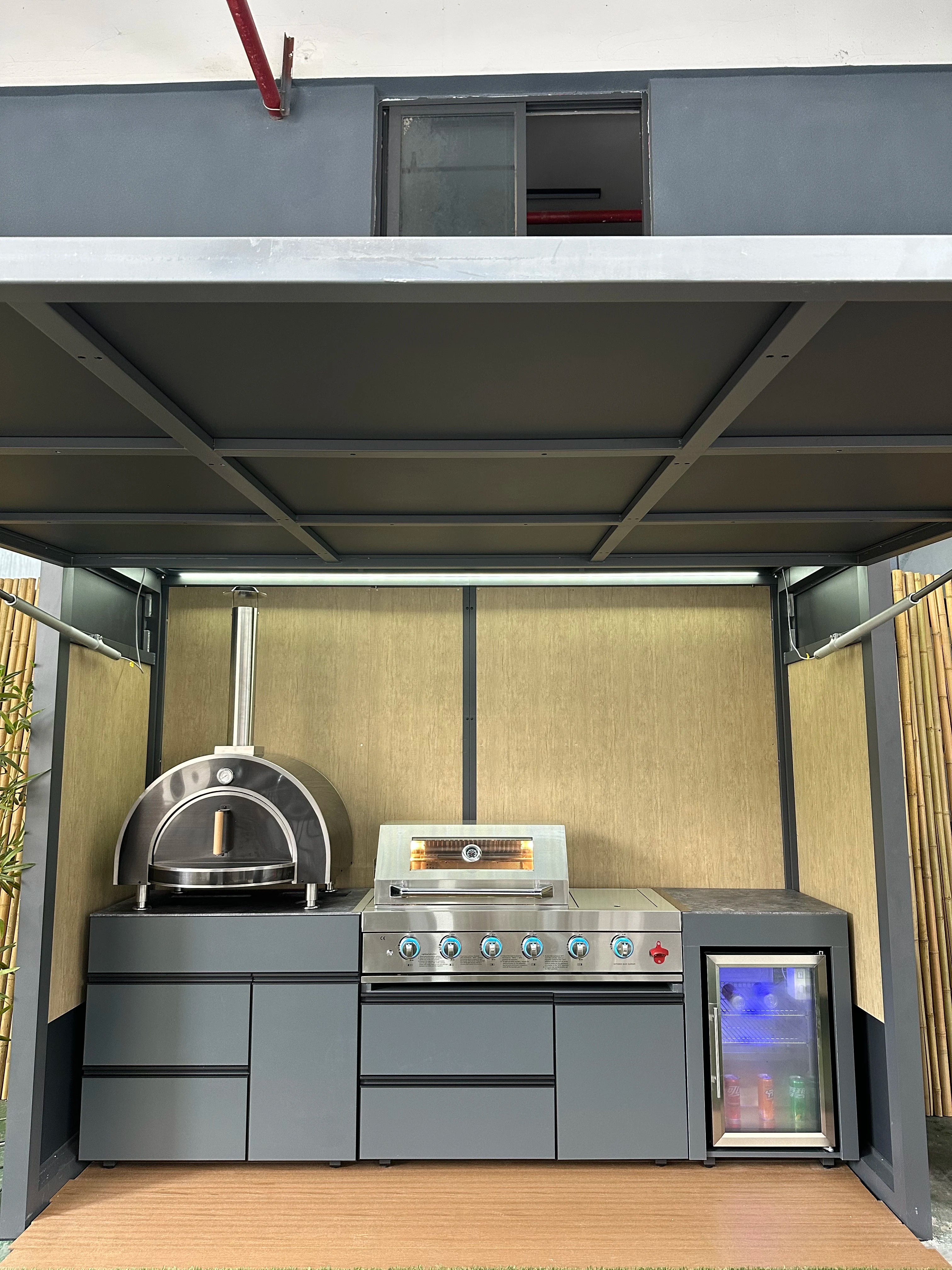 2025 Premium Weatherproof Outdoor Kitchen Set  Stainless Steel Grills Sink and Fridge Cabinets & Custom Aluminum Pavilion