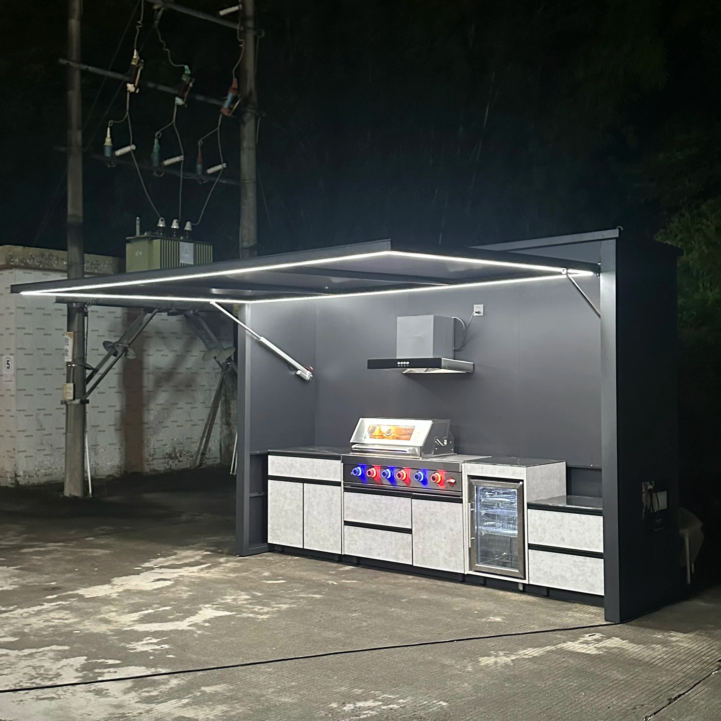 Customizable Modern Premium Powder Coated Rust-Resistant & Wind-Resistant Fridge Sink BBQ Station for Agrotourism Outdoor Events