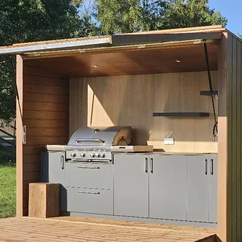 Customized One-Stop Outdoor BBQ Kitchen with Refrigerator Sink Storage Cabinet and Retractable Door House
