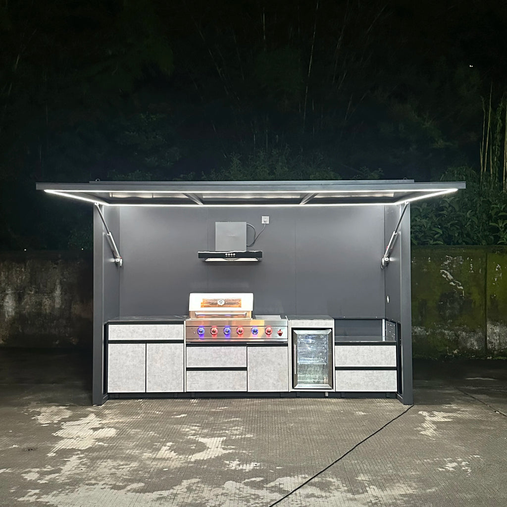 Customizable Modern Premium Powder Coated Rust-Resistant & Wind-Resistant Fridge Sink BBQ Station for Agrotourism Outdoor Events