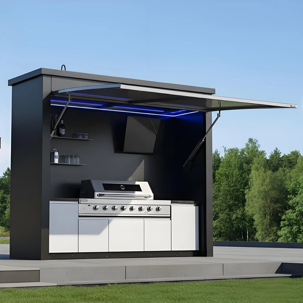 Private Antibacterial Stainless Steel Outdoor Kitchen with Shed Modular BBQ Grill Outdoor BBQ Kitchen with Shed for Patio