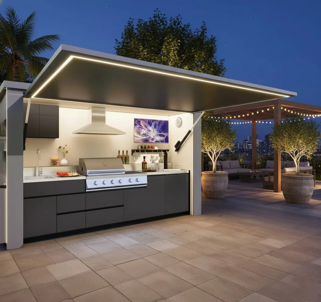 OEM Cool to the Touch Outdoor Kitchen with Electric Door Shed Waterproof 304 Stainless Steel Outdoor BBQ Pod Set for Garden