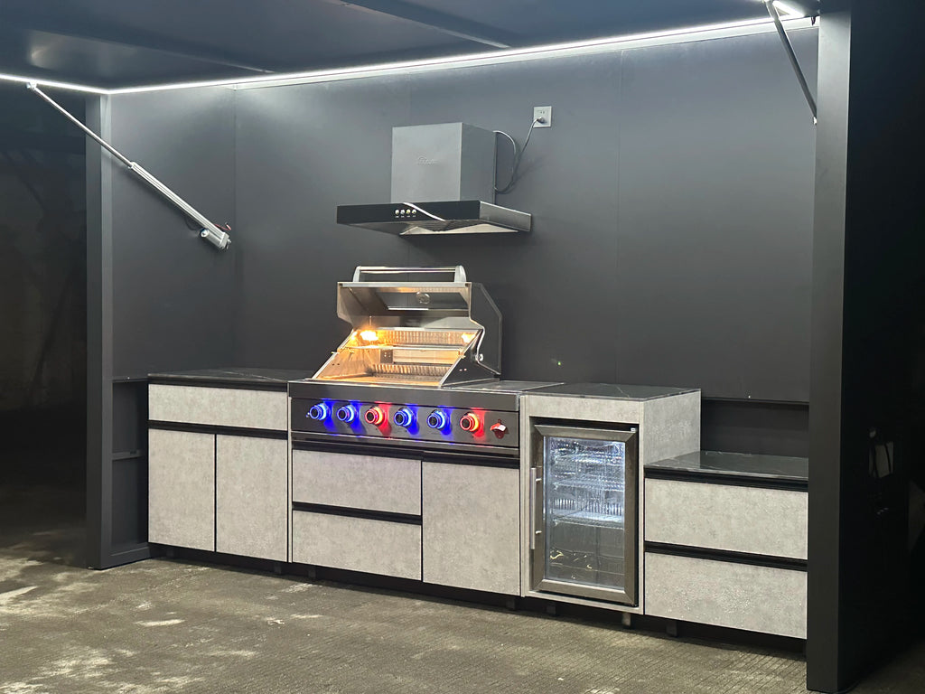 Customizable Luxurious Modern All-Weather Powder Coated Stainless Steel BBQ Fridge Sink Station Remote Control Premium Design