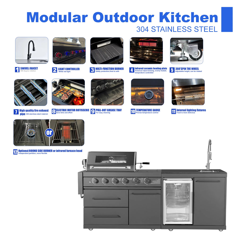 New Stainless Steel Grill BBQ Grill Camping Bbq Outdoor Kitchen Modern Black Finish Cabinets Island
