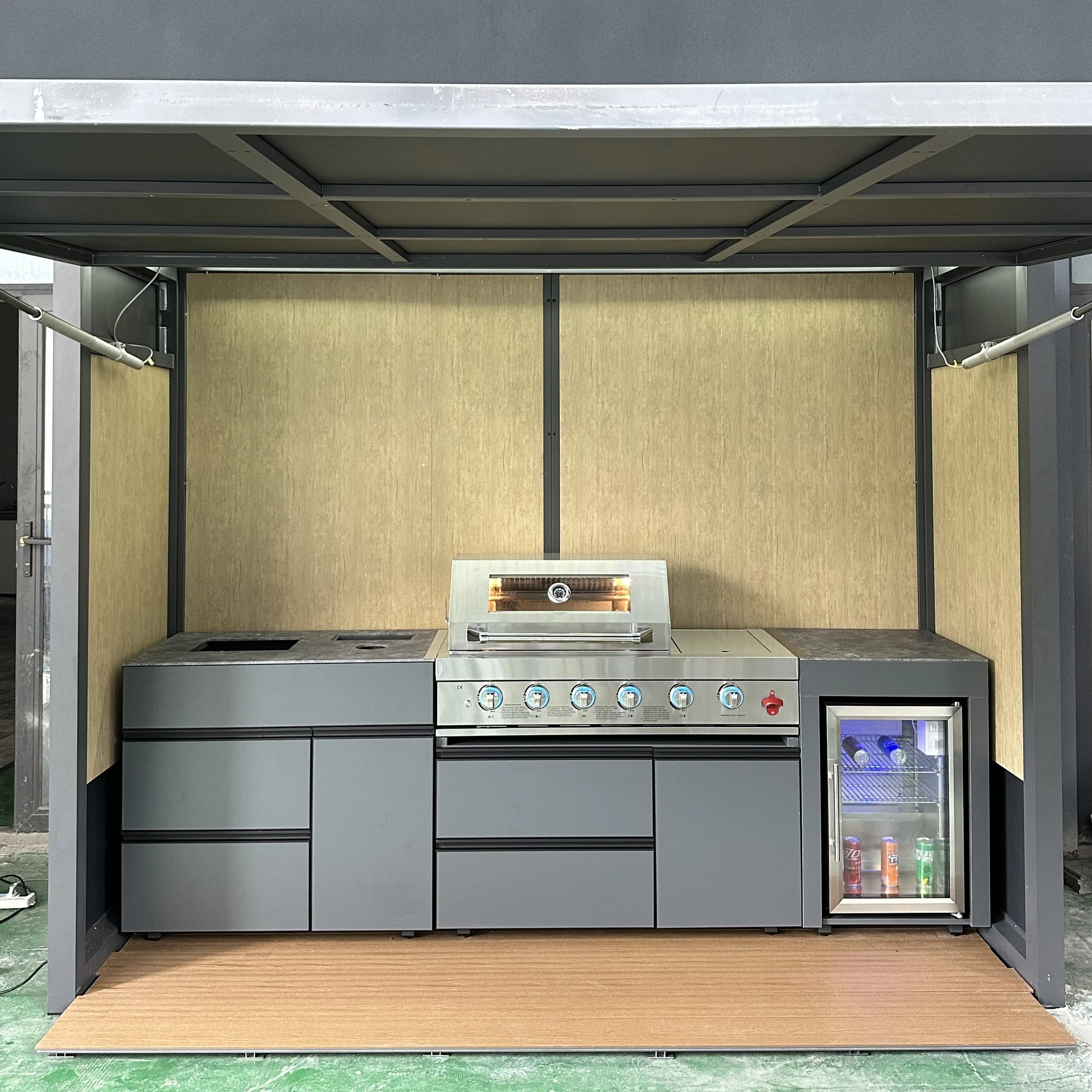 Modern Premium Stainless Steel BBQ Grill Kitchen Lighted & Expandable Shed for Outdoor Entertaining in Villa Courtyards