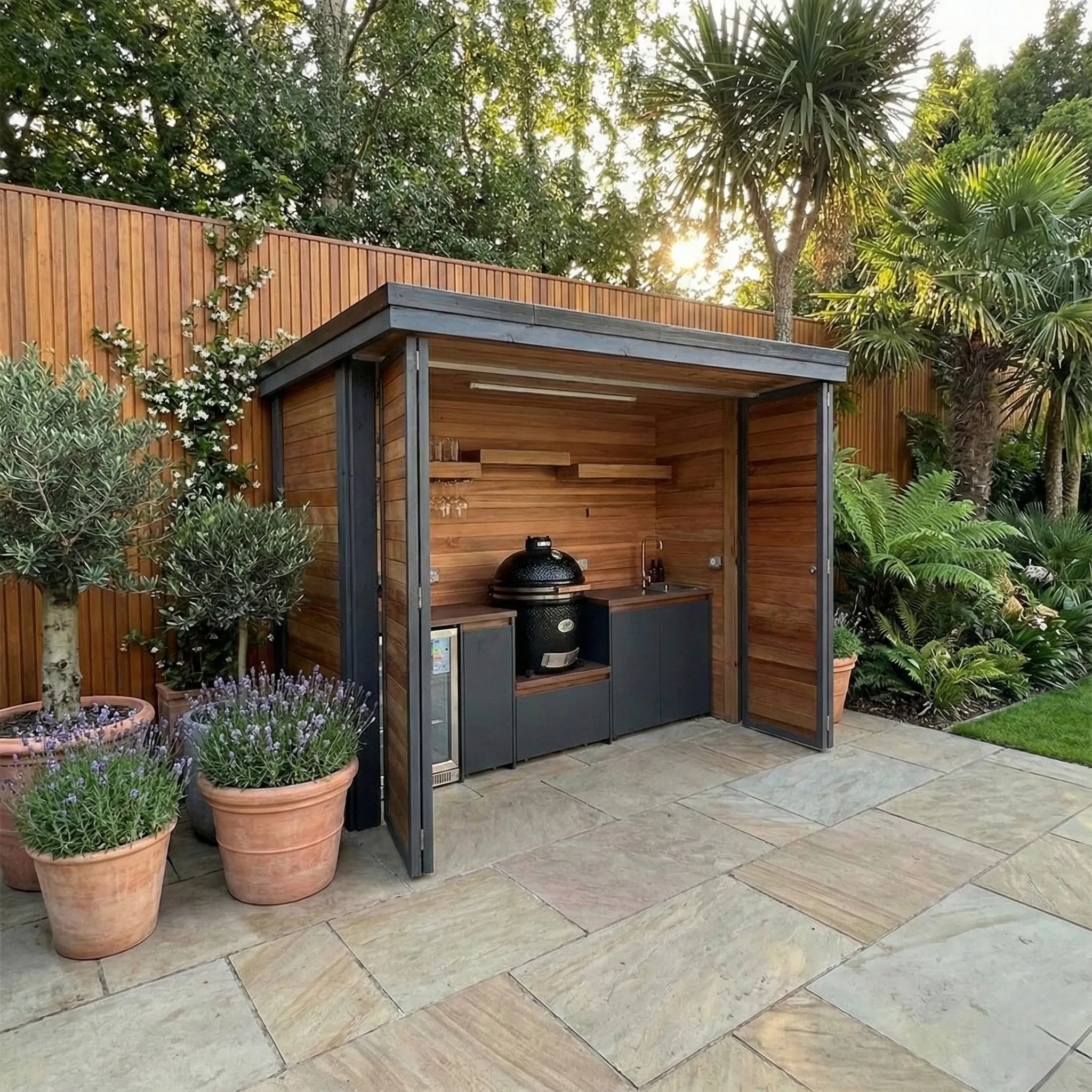 Customizable Made Mildew Proof SS304 Stainless Steel Outdoor Kitchen Pod Modern Design Outdoor Kitchen with Shed for Patio
