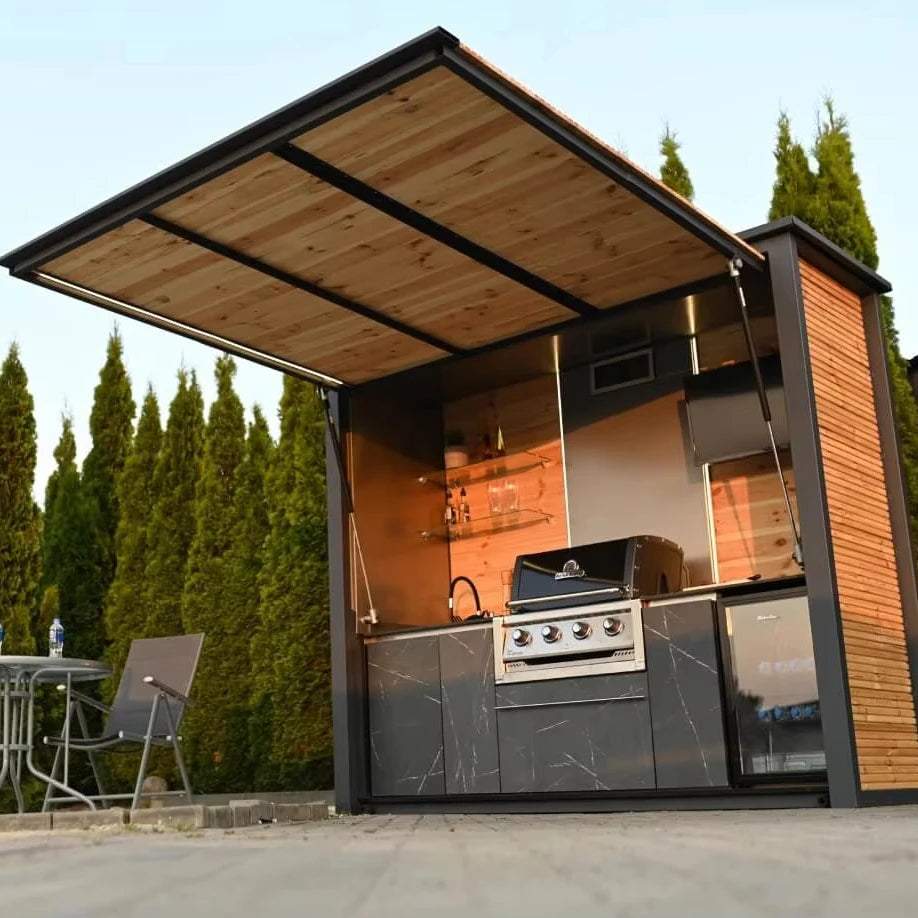 Durable Stainless Steel Integrated Outdoor BBQ Grill Pizza Oven Station Pergola Wind & Water Resistant for Parties