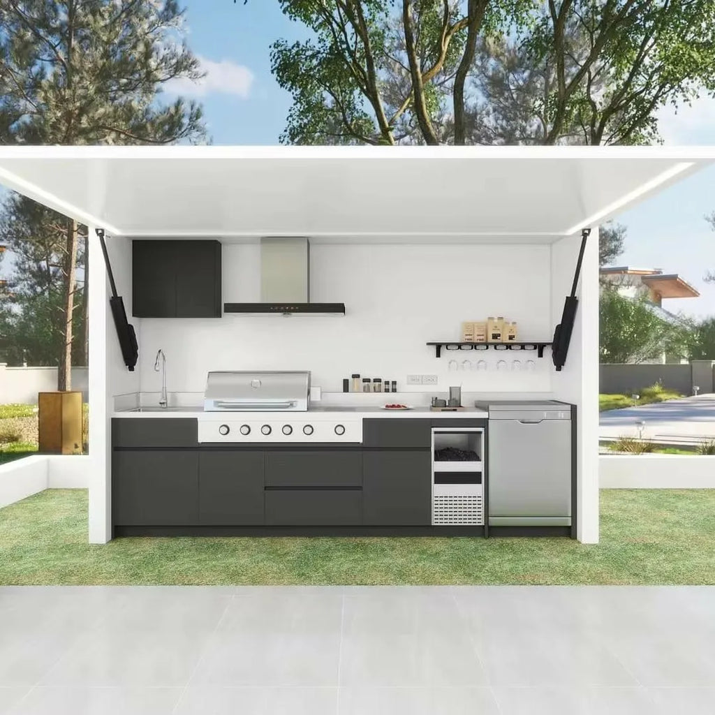 Private Antibacterial Stainless Steel Outdoor Kitchen with Shed Modular BBQ Grill Outdoor BBQ Kitchen with Shed for Patio