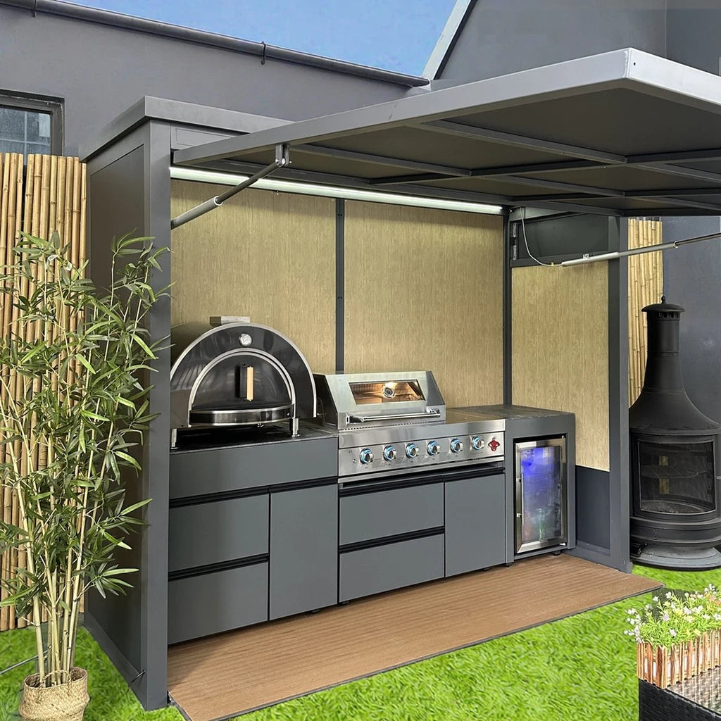 Factory Direct Premium Aluminum Outdoor Windproof BBQ Grill Kitchen Shelter Modern All-Weather Powder Coated for Gatherings