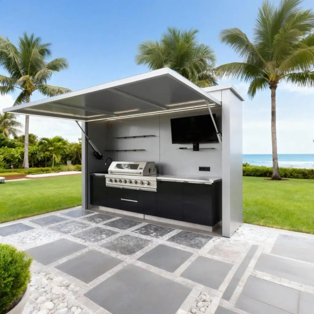 Provide Free Design Fireproof Stainless Steel Outdoor Kitchen with Shed Modular Outdoor Kitchen Bbq Island with Shed for Garden