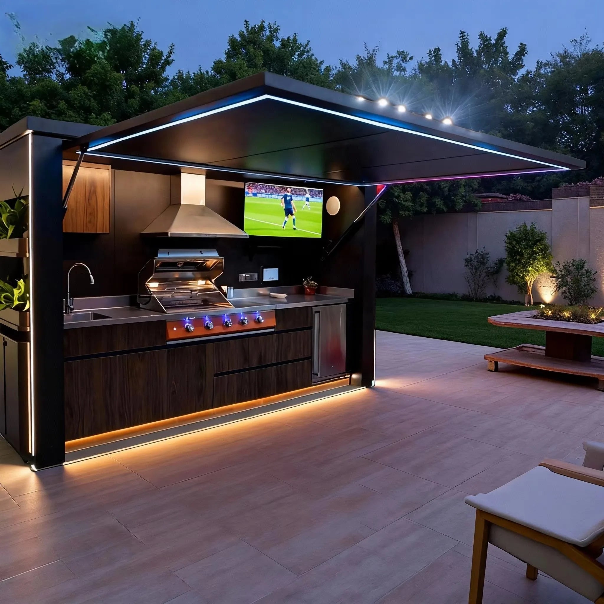 OEM Modern Design 304 Stainless Steel Outdoor Kitchen Pod Corrosion Preventive Outdoor Kitchen Bbq Island with Shed for Garden