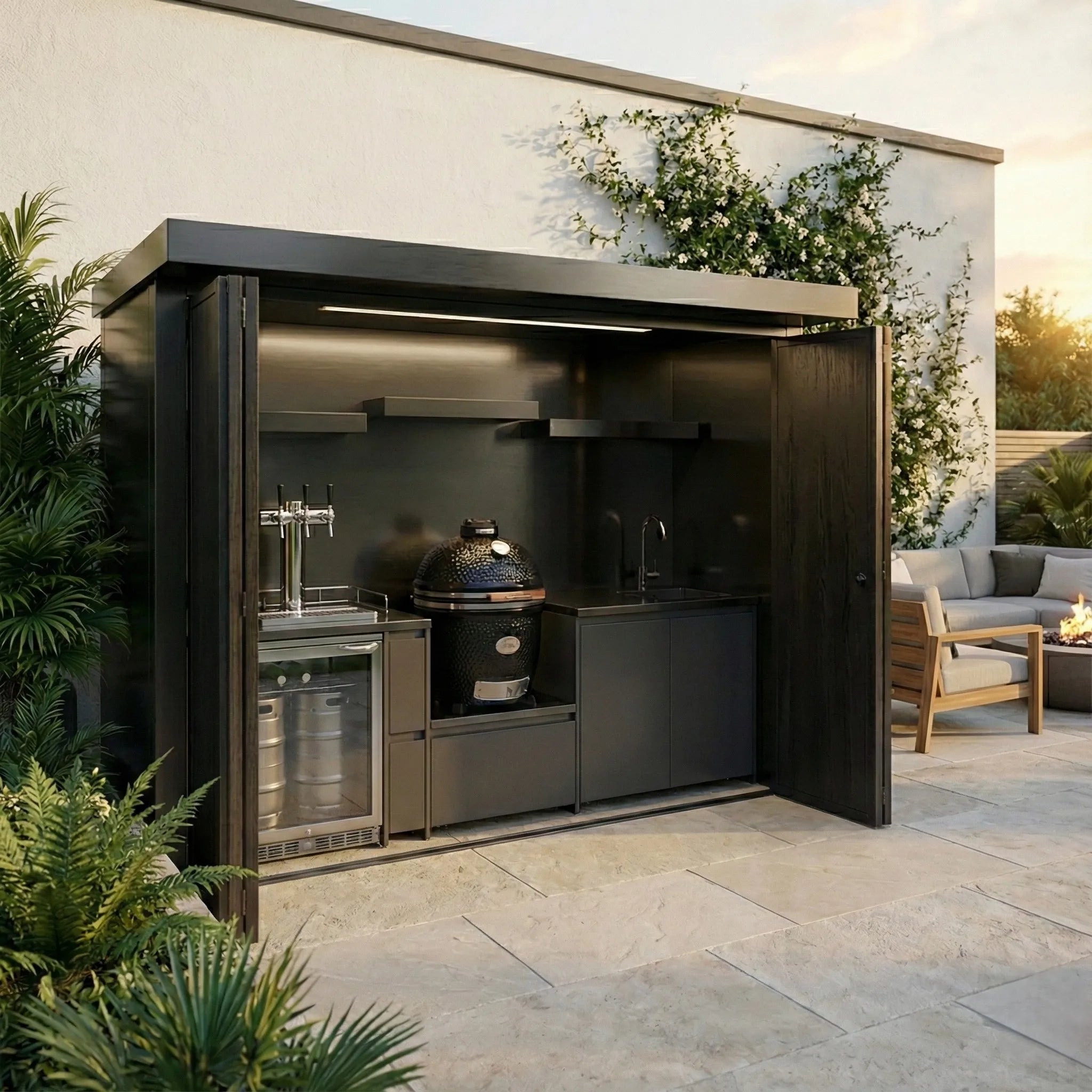 Luxury High Quality Outdoor Kitchen Shed Side Door Fireproof 304 Stainless Steel Outdoor Kitchen Shed for Patio Villa Courtyards