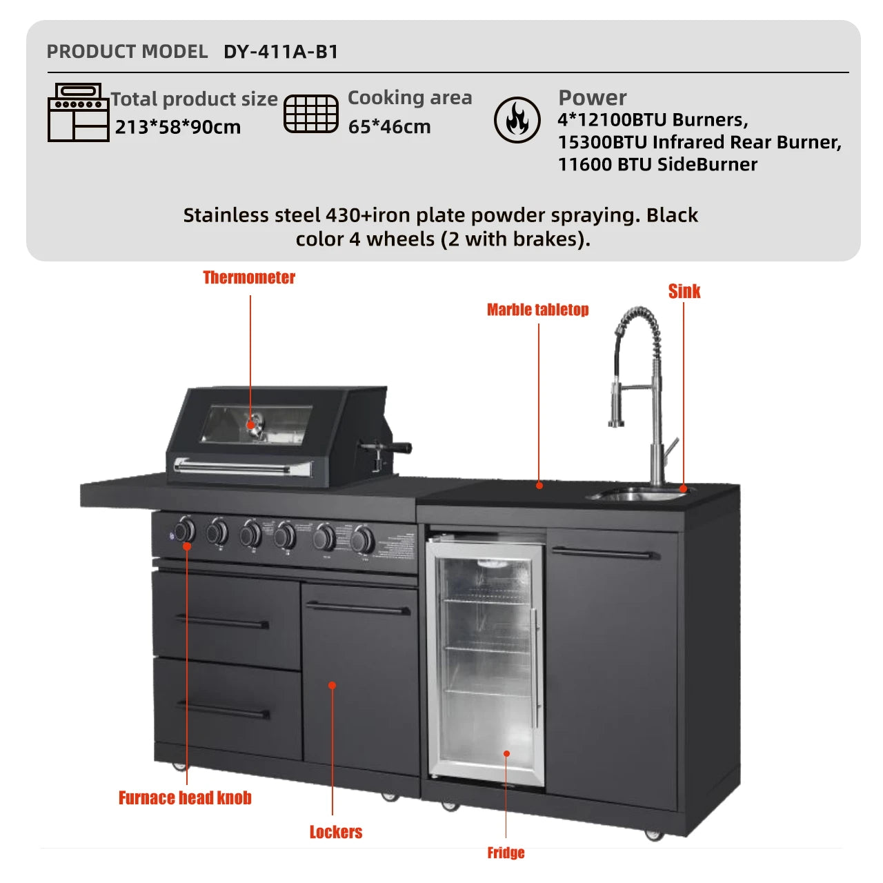 New Stainless Steel Grill BBQ Grill Camping Bbq Outdoor Kitchen Modern Black Finish Cabinets Island