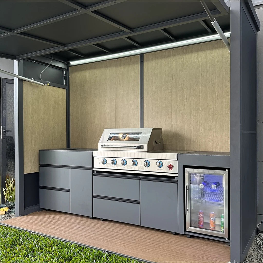 High Performance Outdoor Kitchen Setup: 304 Stainless Steel Grill Cabinet, Propane Gas Compatible & Powder Coated