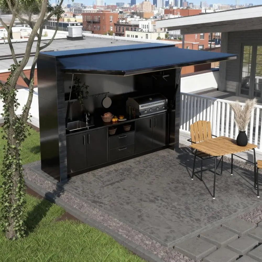 European Style Moisture Proof Outdoor Bbq  Kitchen with Shed Multi Functional Stainless Steel Outdoor Kitchen Shed for Patio