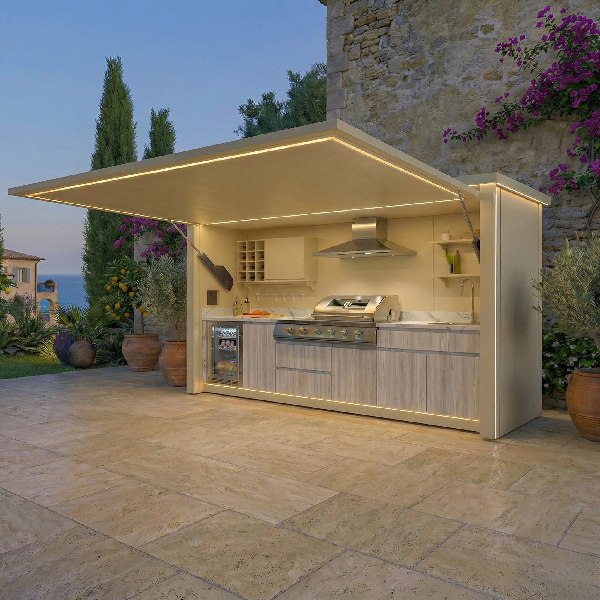 Luxury High Quality Outdoor Kitchen Shed Side Door Fireproof 304 Stainless Steel Outdoor Kitchen Shed for Patio Villa Courtyards