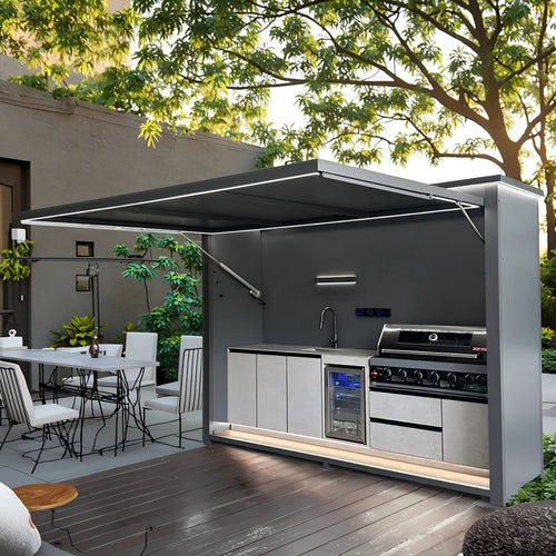 20-minute Free Drawing Customizable BBQ Kitchen Gazebo Style Wind-Resistant Outdoor BBQ House with Cooler & Sink