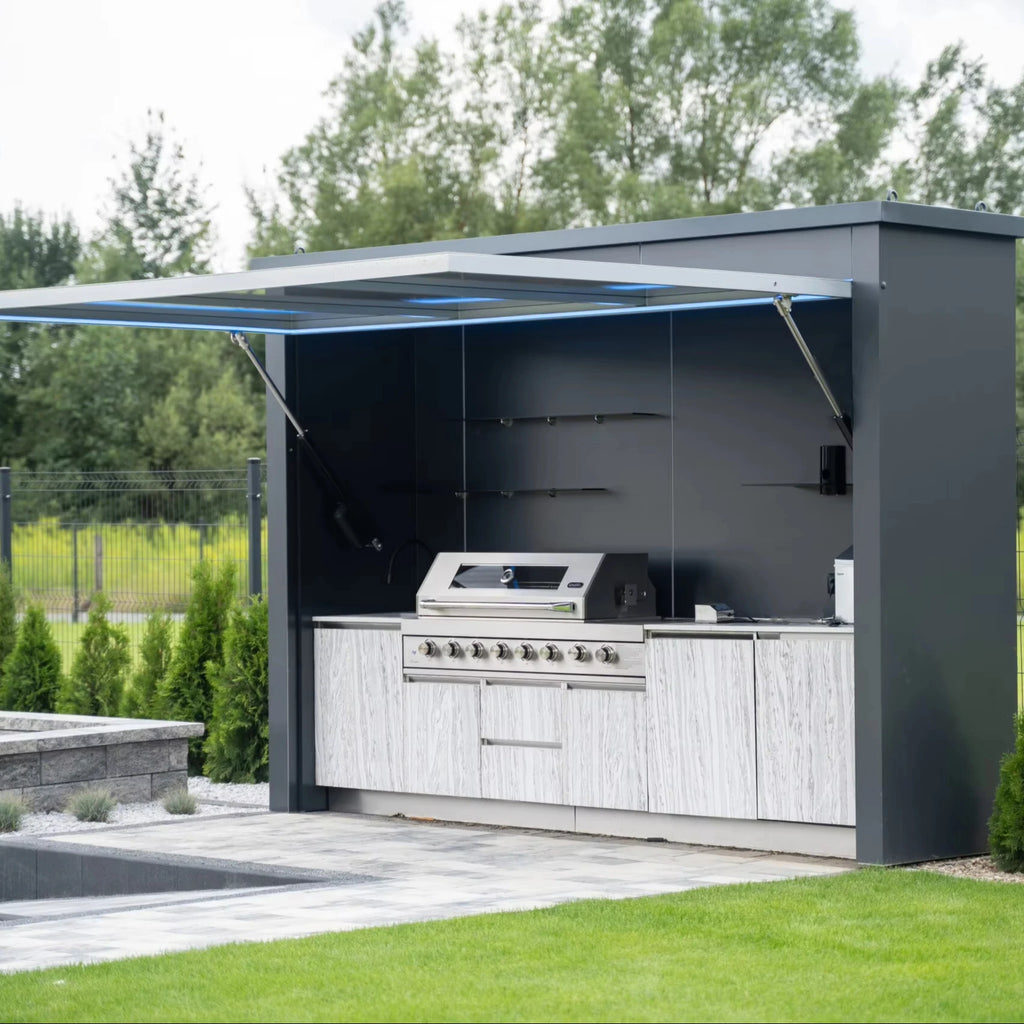 Modern Premium Stainless Steel BBQ Grill Kitchen Lighted & Expandable Shed for Outdoor Entertaining in Villa Courtyards