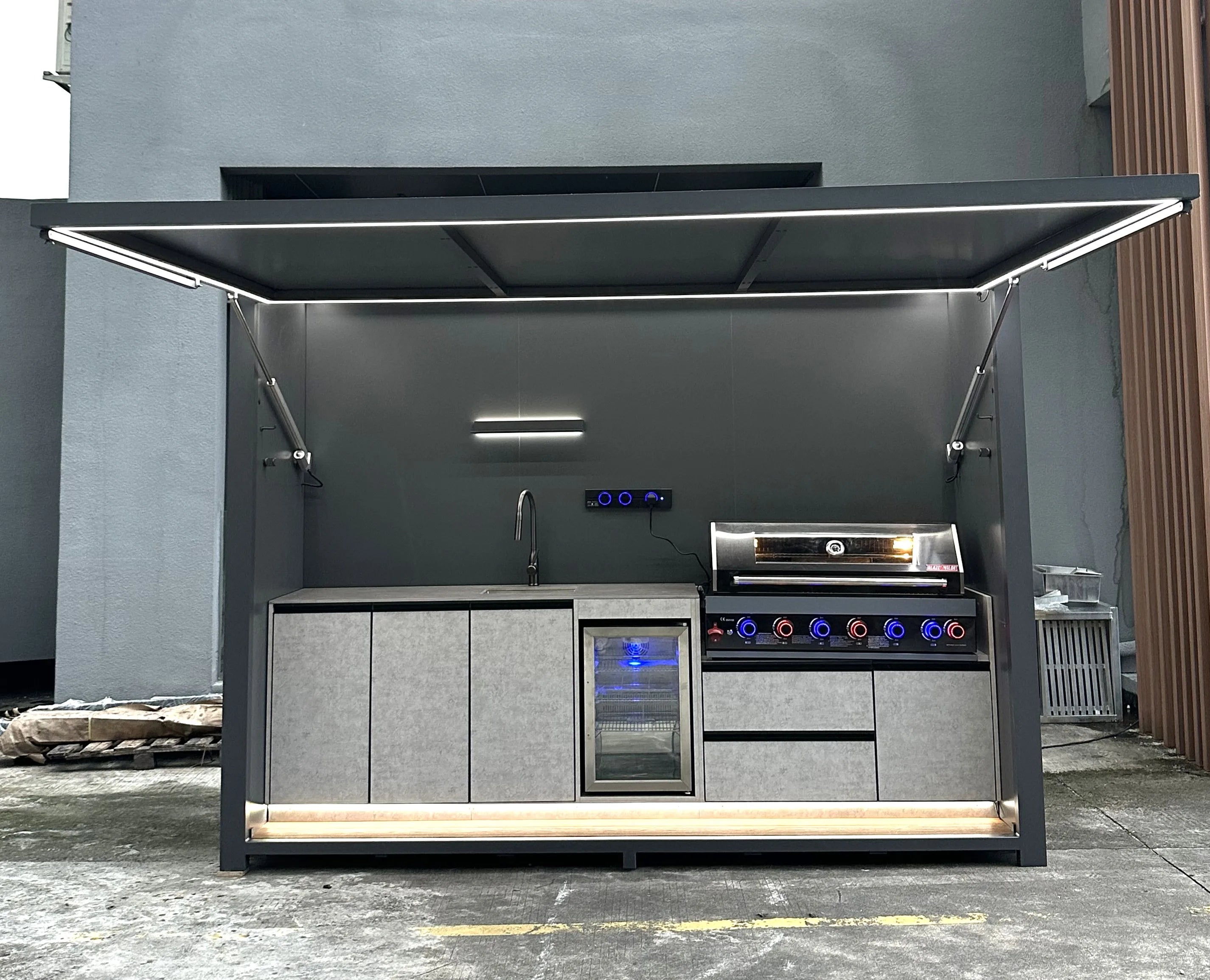 All One Modern Luxurious Premium Customizable Rust-Proof Wind-Resistant Powder Coated Stainless Steel Outdoor BBQ Station Fridge