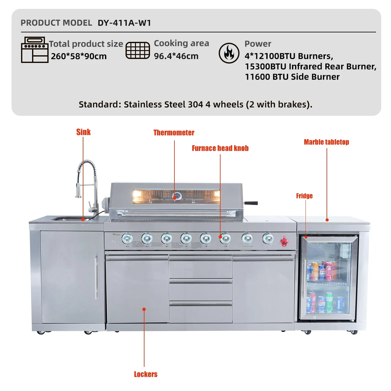 Custom Luxurious Premium Modern Stainless Steel Outdoor Grilling RGB LED Light Houses Freestand Gas Grill Remote Control Garden