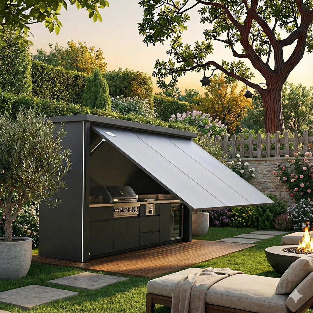 Custom Weatherproof Stainless Steel Outdoor Kitchen Pod Cool to the Touch Fridge Outdoor Bbq Kitchen with Shed for Patio Garden