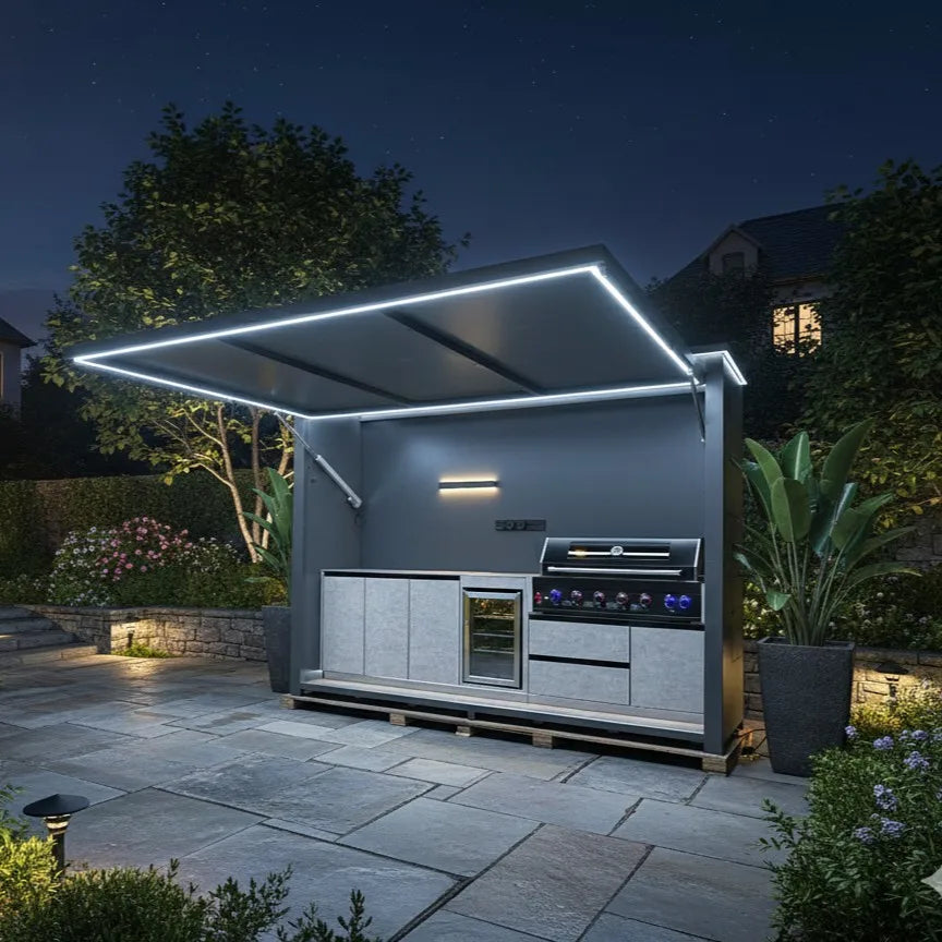 Wholesale Metallic Texture Stainless Steel Outdoor Kitchen with Shed Anti Deformation Outdoor Kitchen Shed Side Door for Garden