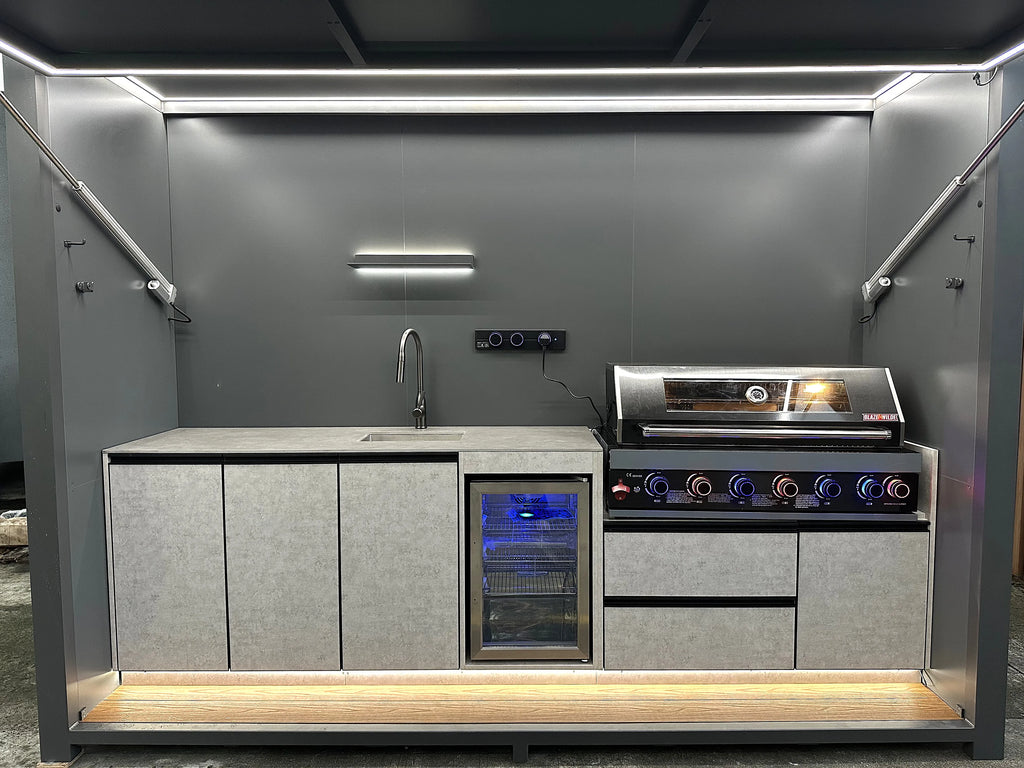 Durable Luxurious All-in-One Customizable Modern Premium Powder Coated Stainless Steel BBQ Kitchen Shed Remote Control