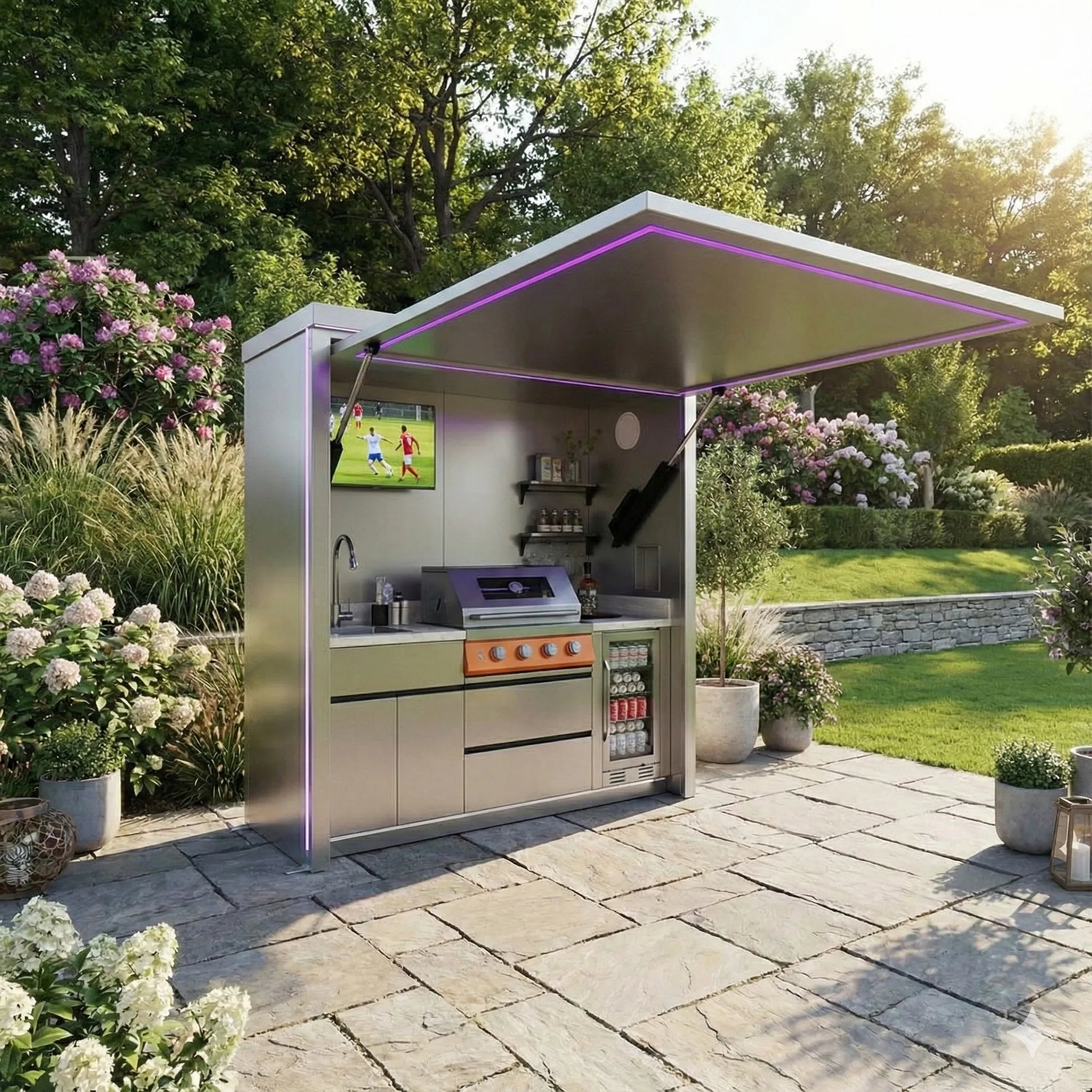Luxury Antirust Outdoor Kitchen with Closable Shed Modular 304 Stainless Steel Outdoor Kitchen Shed for Patio Garden Garden