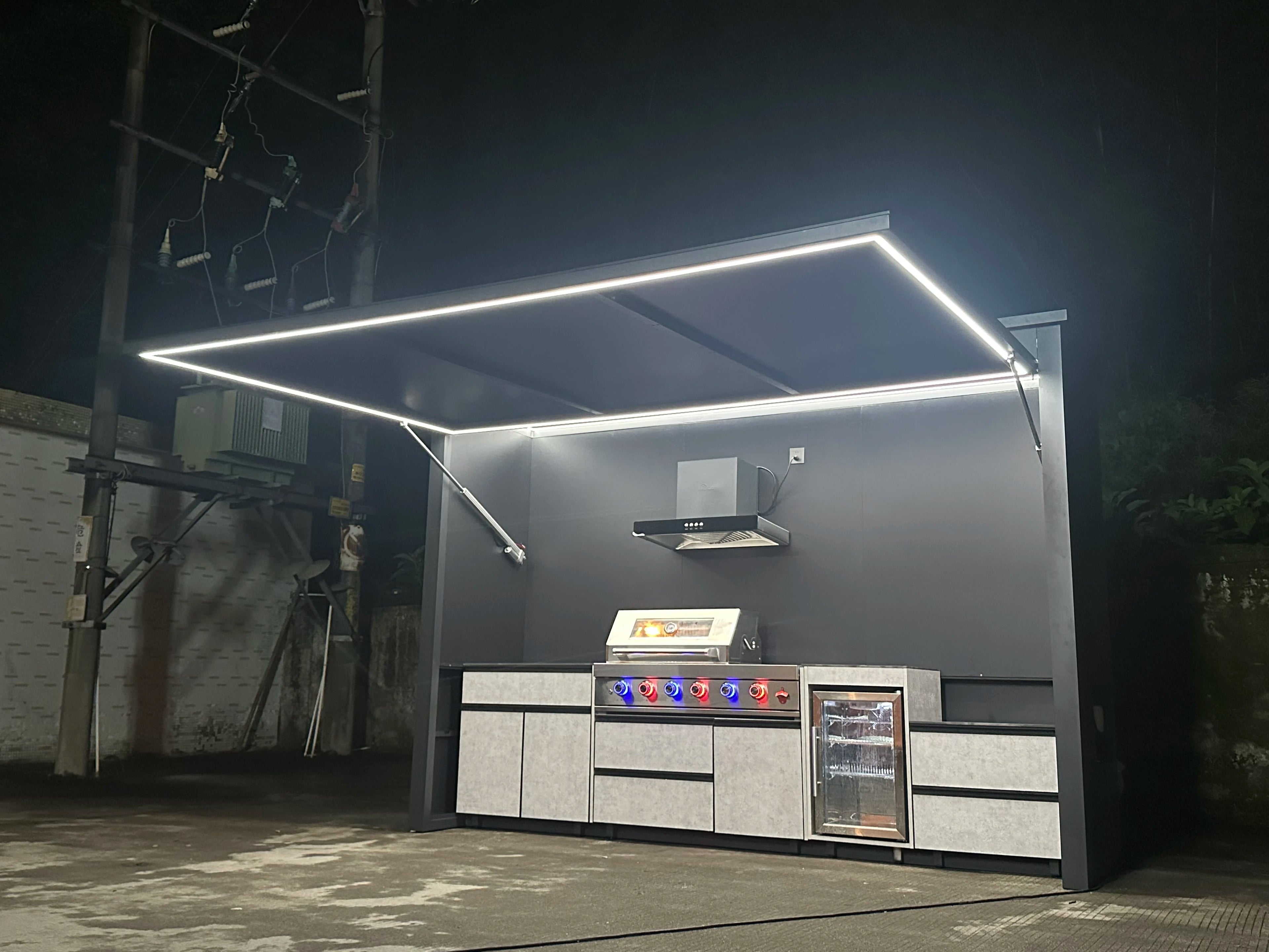 All One Customizable Luxurious Modern Premium Stainless Steel Powder Coated Rust-Proof Wind-Resistant Outdoor BBQ Station Fridge