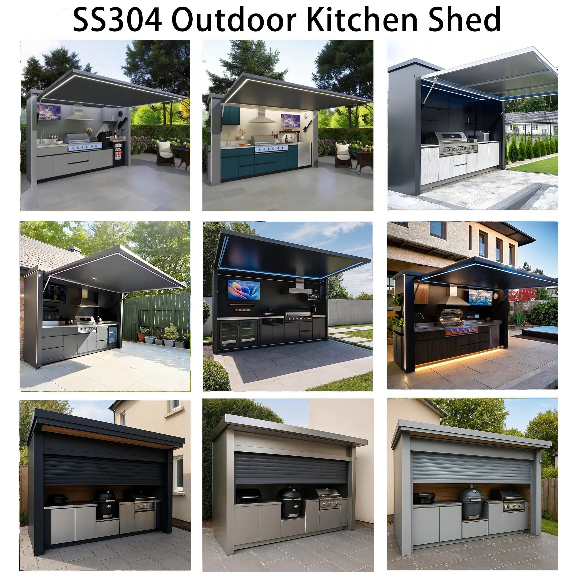 Customizable Made Mildew Proof SS304 Stainless Steel Outdoor Kitchen Pod Modern Design Outdoor Kitchen with Shed for Patio