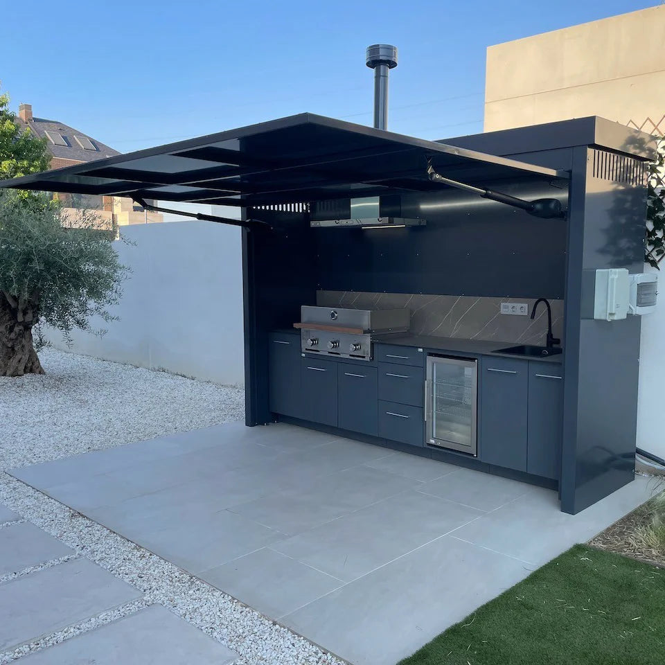 European Style Anti Insect Stainless Steel Outdoor Kitchen with Shed Modular Sink Outdoor Kitchen BBQ Pod for Garden