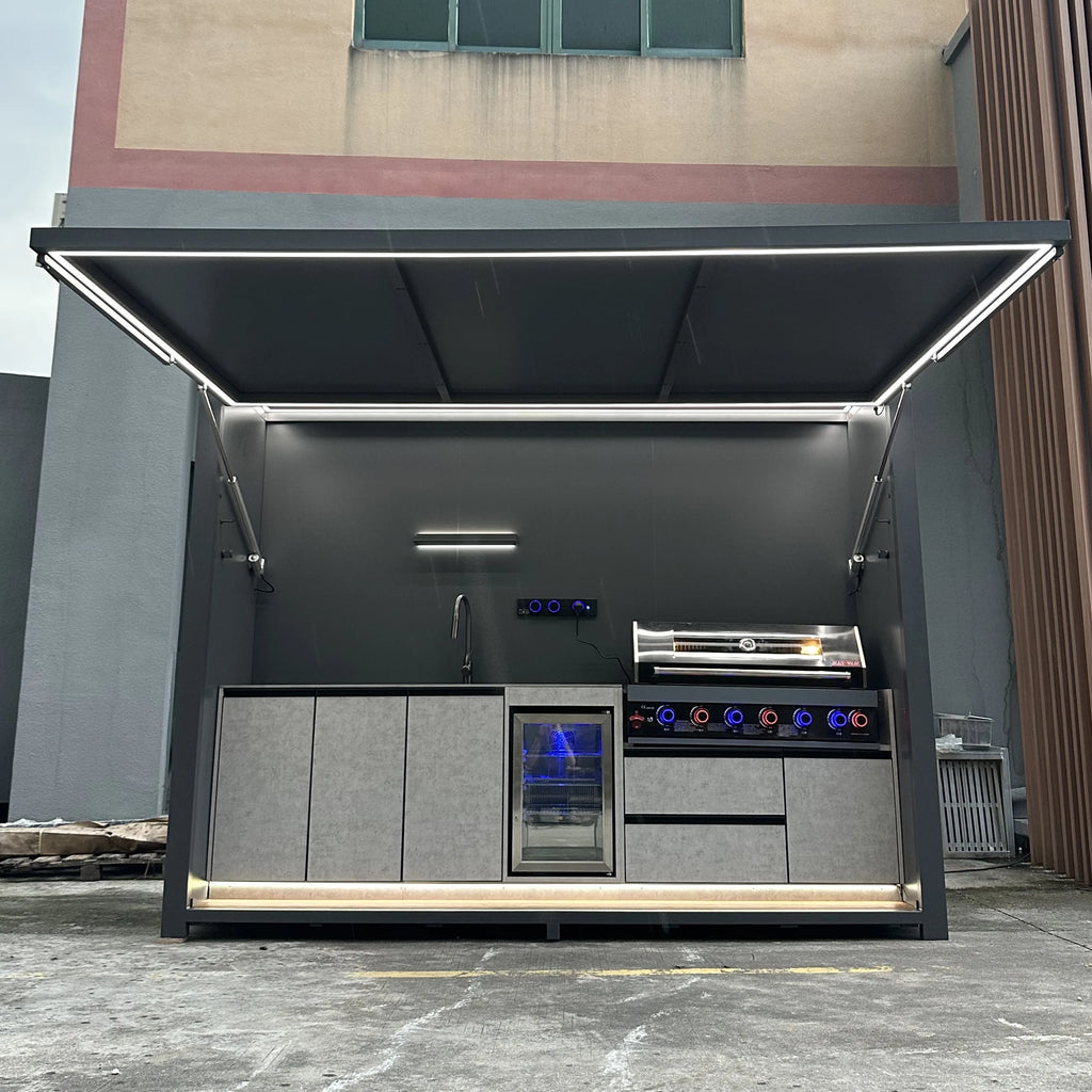 All One Modern Luxurious Premium Customizable Rust-Proof Wind-Resistant Powder Coated Stainless Steel Outdoor BBQ Station Fridge
