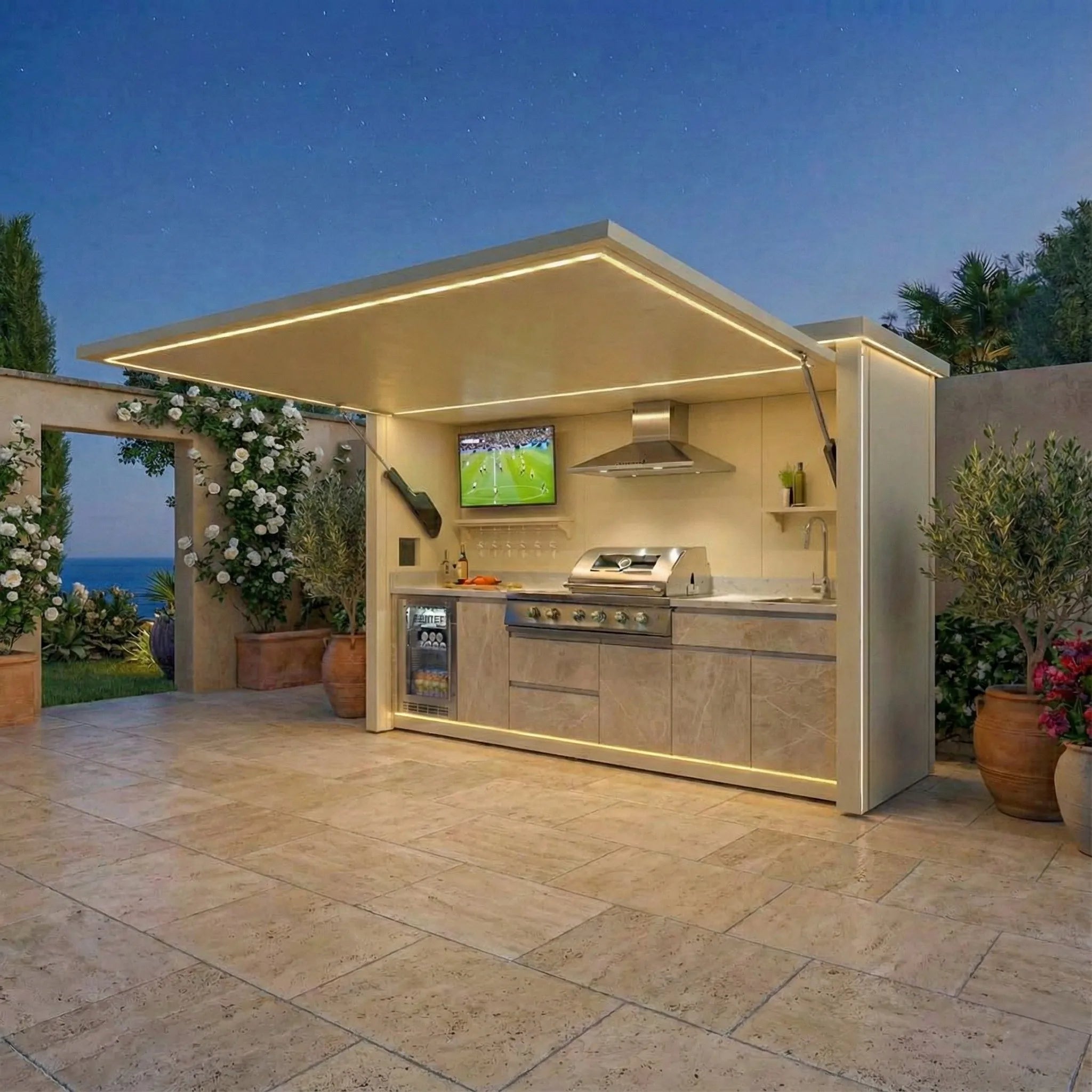 Luxury High Quality Outdoor Kitchen Shed Side Door Fireproof 304 Stainless Steel Outdoor Kitchen Shed for Patio Villa Courtyards
