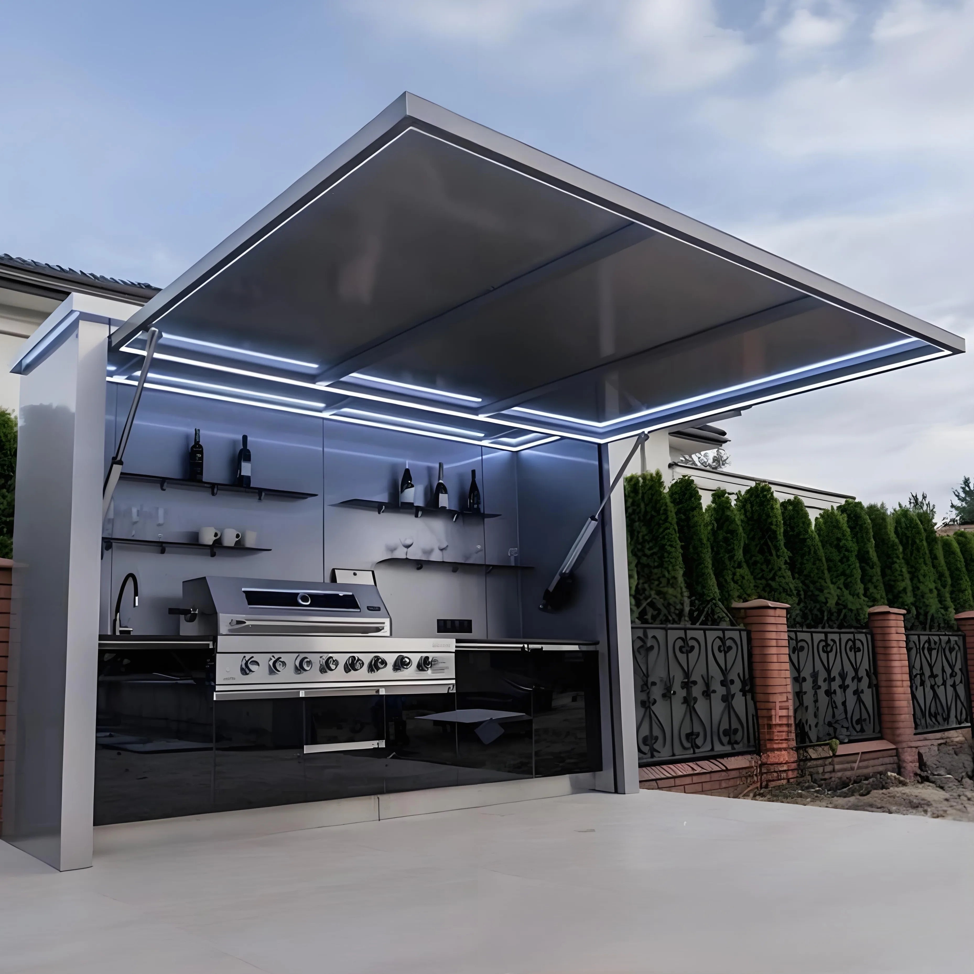All-season Weatherproof SS304 Stainless Steel Outdoor Kitchen Pod Multi Functional Sink Outdoor Kitchen with Shed for Garden