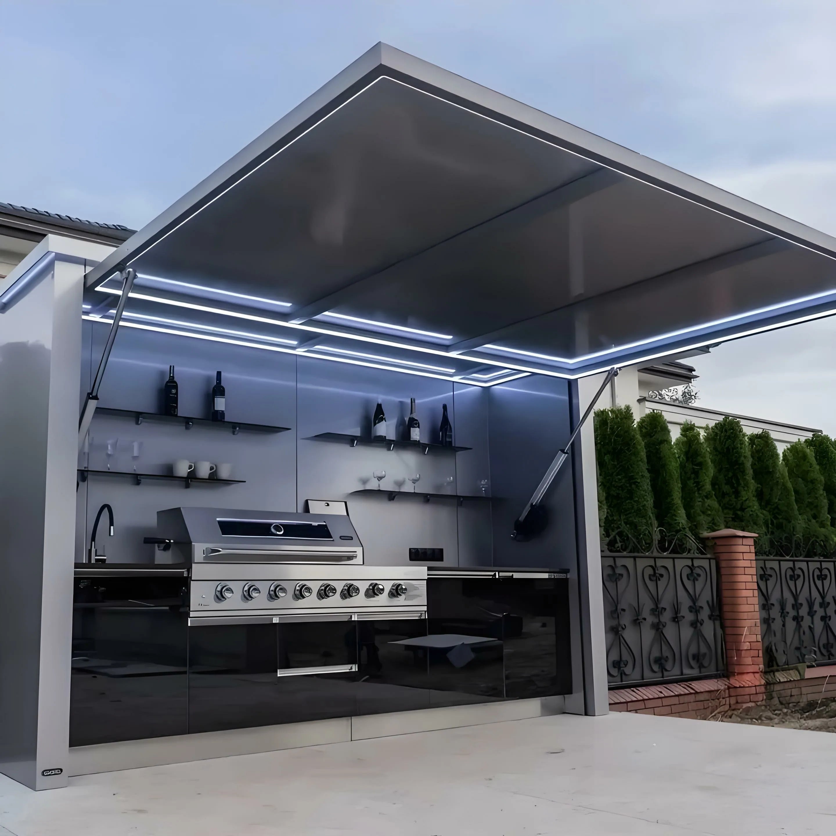 OEM Durable and Sturdy Outdoor BBQ Kitchen Pod Weatherproof 304 Stainless Steel Outdoor Kitchen Shed for Patio Garden
