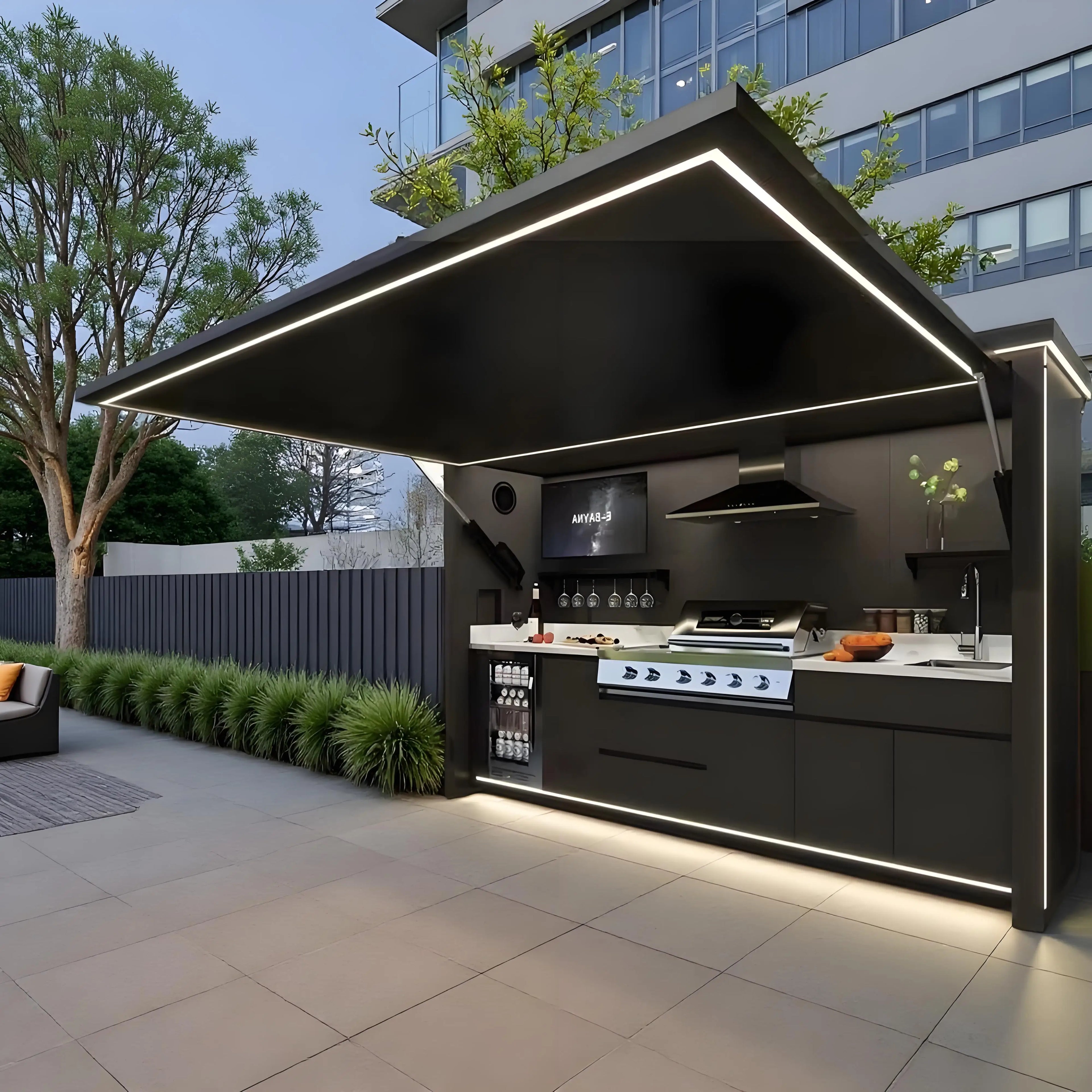 All-season Multi Functional Outdoor Kitchen Shed Side Door Antibacterial 304 Stainless Steel Outdoor Kitchen Shed for Courtyard