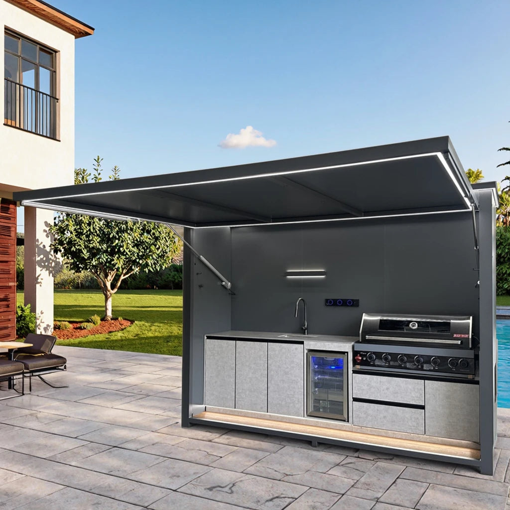 All One Modern Luxurious Premium Customizable Stainless Steel Powder Coated Rust-Proof Wind-Resistant Outdoor BBQ Station Fridge