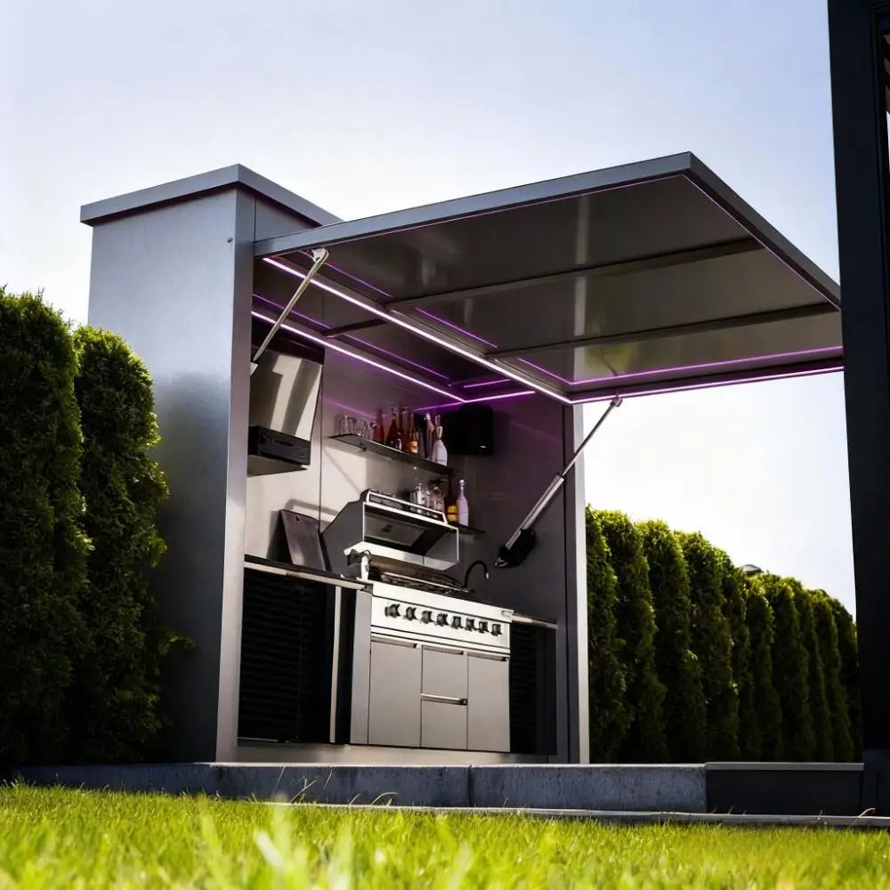 OEM Durable and Sturdy Outdoor BBQ Kitchen Pod Weatherproof 304 Stainless Steel Outdoor Kitchen Shed for Patio Garden