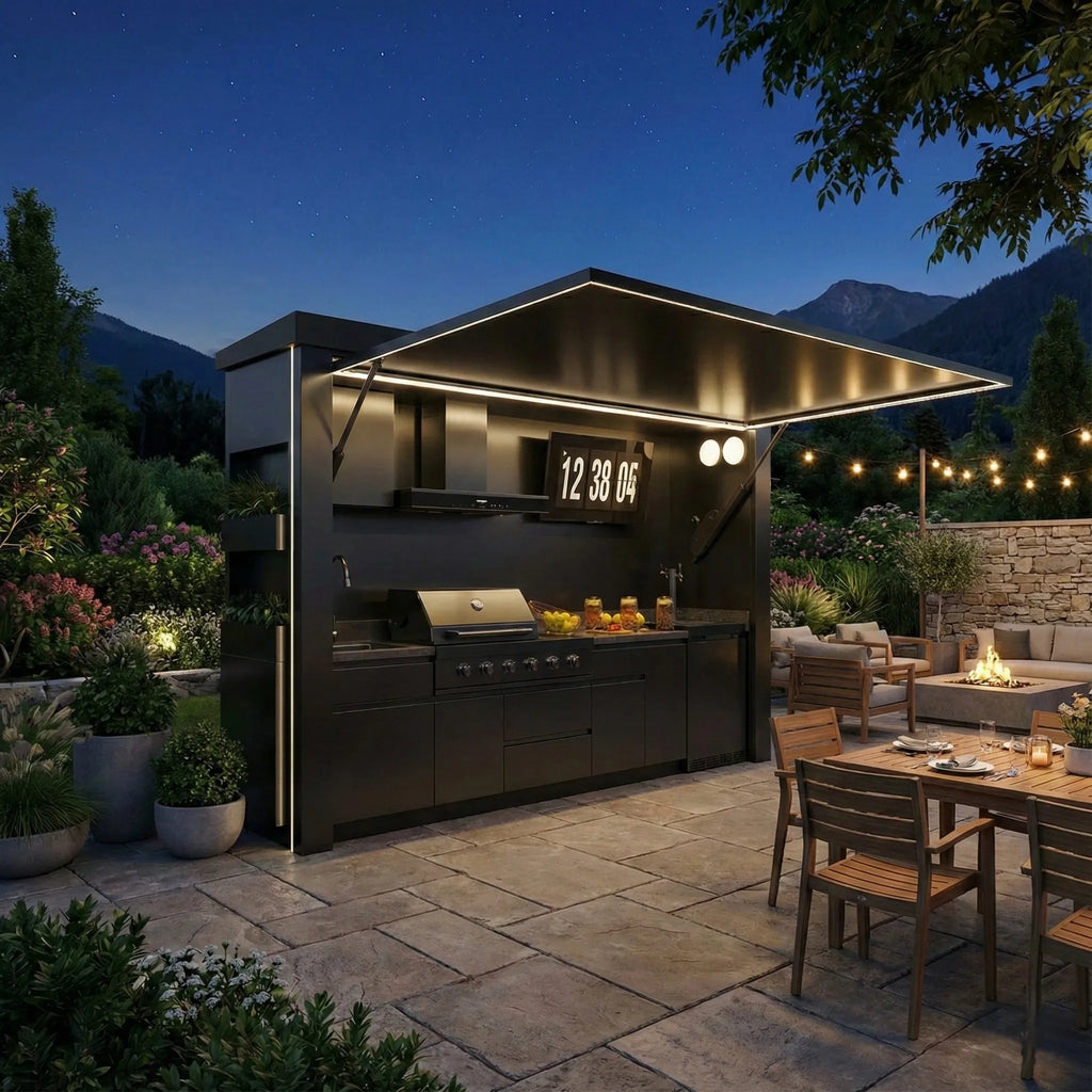 All-season Multi Functional Outdoor Kitchen Shed Side Door Antibacterial 304 Stainless Steel Outdoor Kitchen Shed for Courtyard
