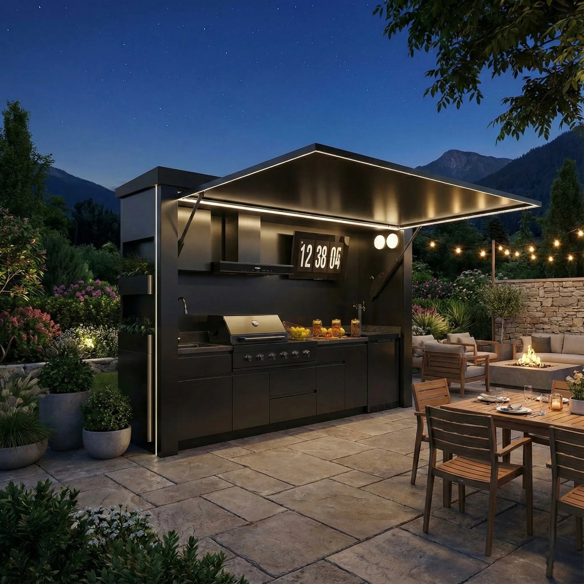 All-season Multi Functional Outdoor Kitchen Shed Side Door Antibacterial 304 Stainless Steel Outdoor Kitchen Shed for Courtyard