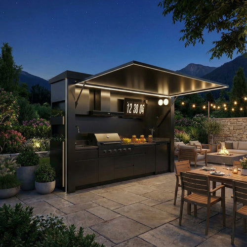 All-season Multi Functional Outdoor Kitchen Shed Side Door Antibacterial 304 Stainless Steel Outdoor Kitchen Shed for Courtyard