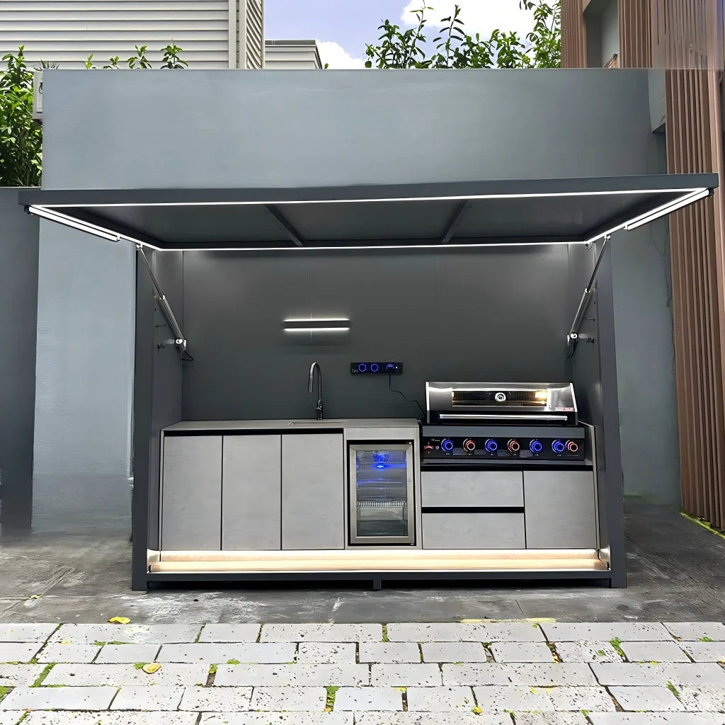 20-minute Free Drawing Customizable BBQ Kitchen Gazebo Style Wind-Resistant Outdoor BBQ House with Cooler & Sink