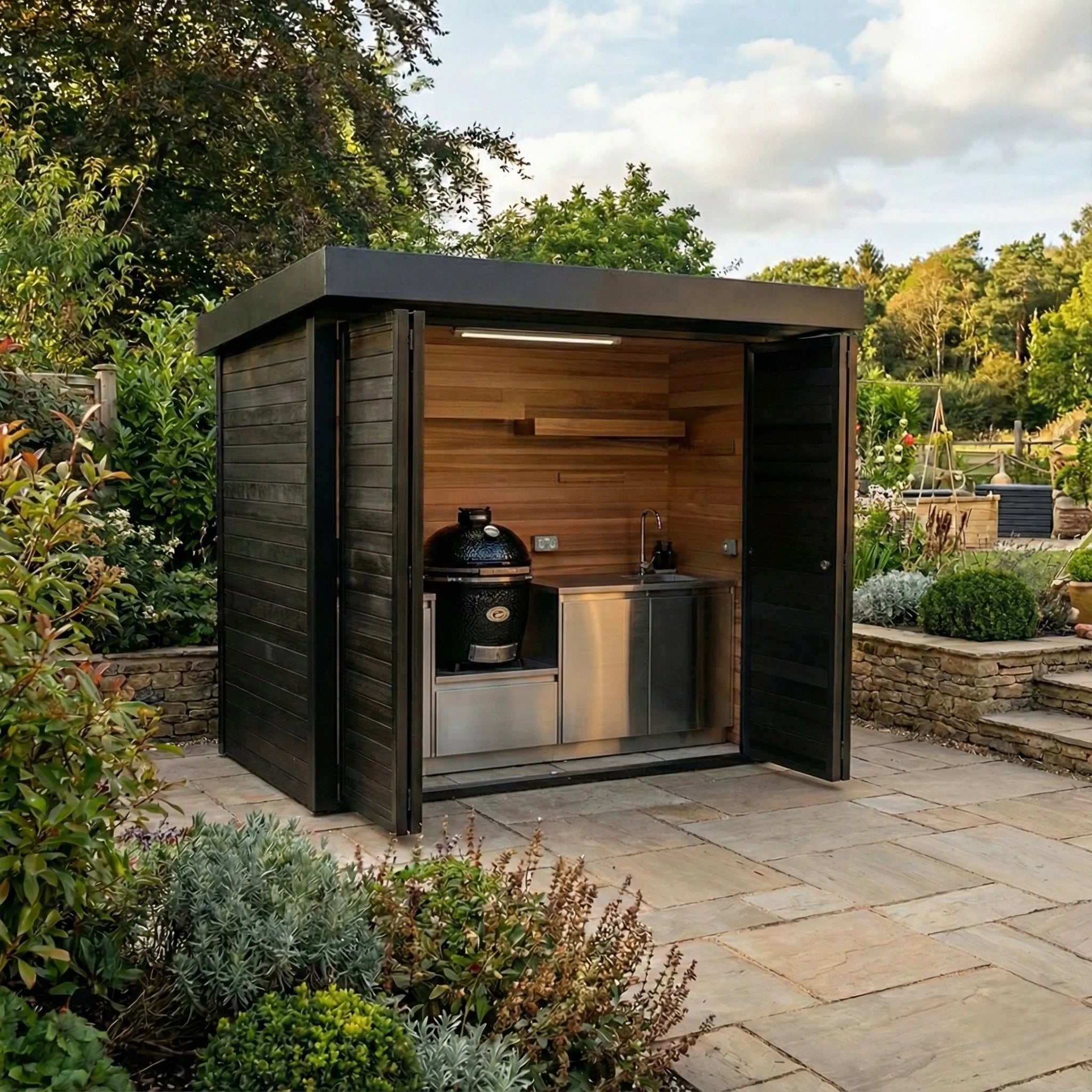 Custom Weatherproof Stainless Steel Outdoor Kitchen Pod Cool to the Touch Fridge Outdoor Bbq Kitchen with Shed for Patio Garden