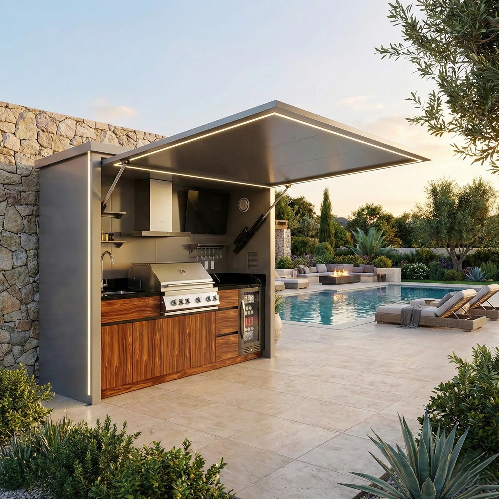 Luxury High Quality 304 Stainless Steel Outdoor Kitchen Shed Anti Insect Outdoor Kitchen Shed Side Door for Patio Apartment