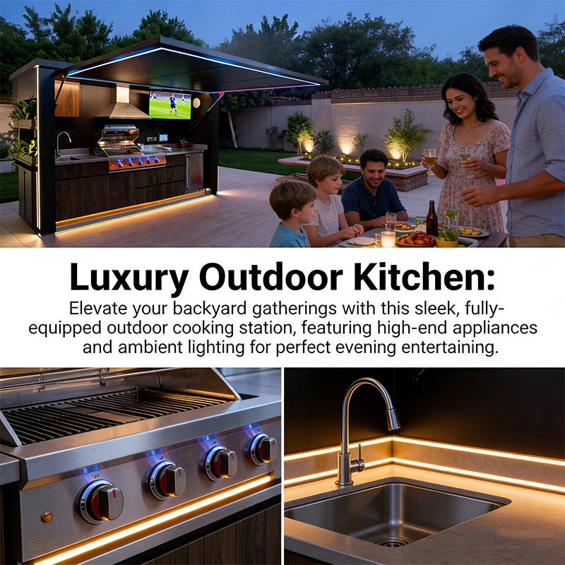 Kamado Grill & Pizza Oven-Portable Outdoor Kitchen BBQ Pod Aluminum Cabinet Eco-Friendly Flame Tamer Safety Knob Control