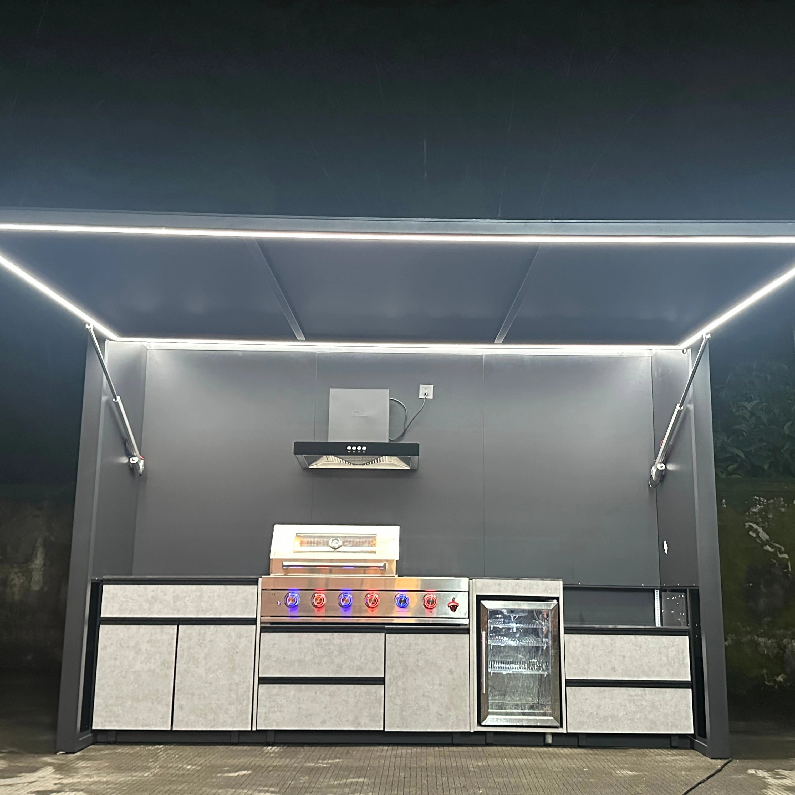 All One Customizable Luxurious Modern Premium Stainless Steel Powder Coated Rust-Proof Wind-Resistant Outdoor BBQ Station Fridge