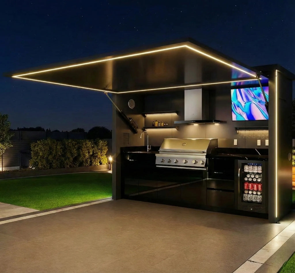 Wholesale Metallic Texture Stainless Steel Outdoor Kitchen with Shed Anti Deformation Outdoor Kitchen Shed Side Door for Garden