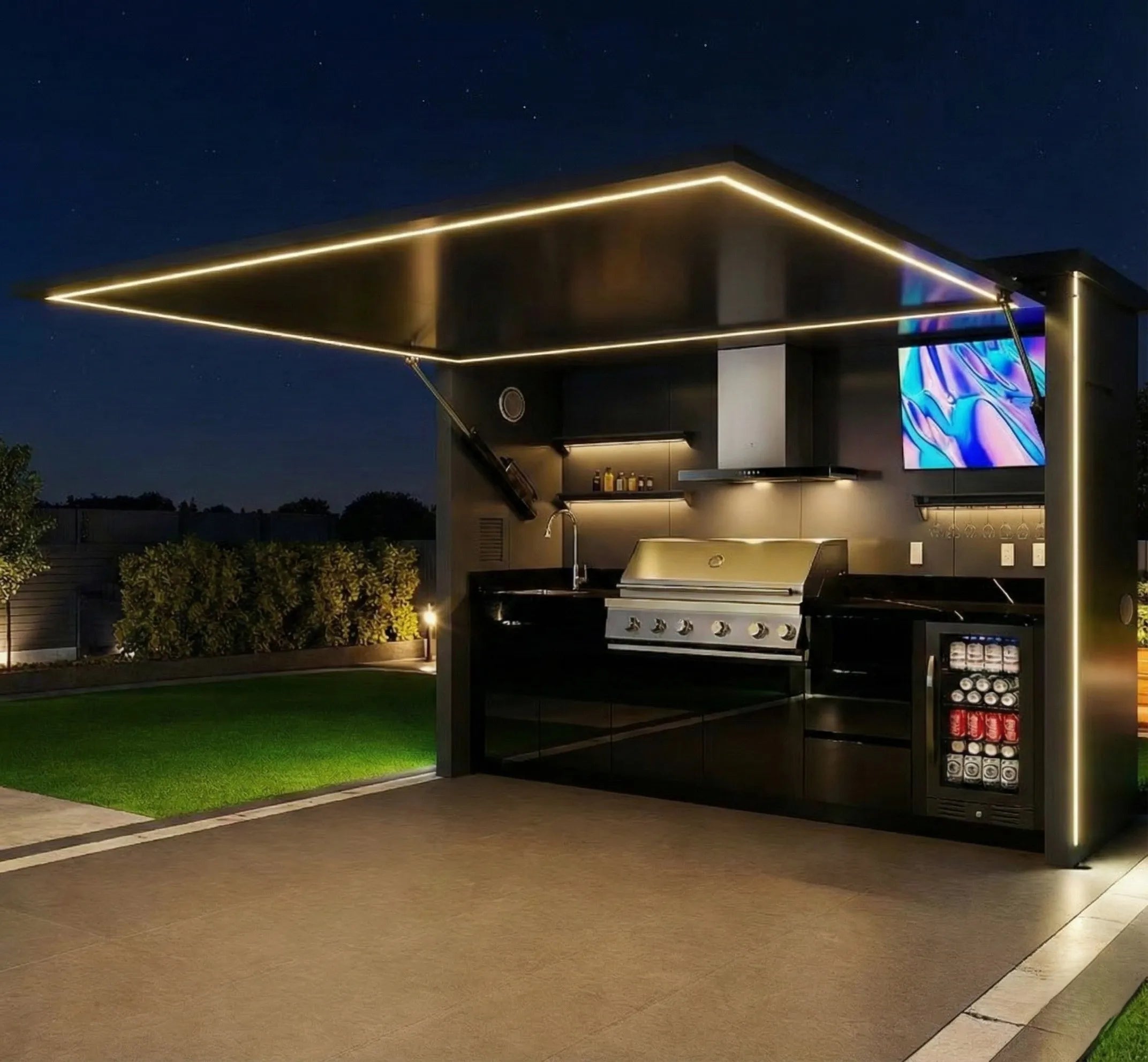 Wholesale Metallic Texture Stainless Steel Outdoor Kitchen with Shed Anti Deformation Outdoor Kitchen Shed Side Door for Garden